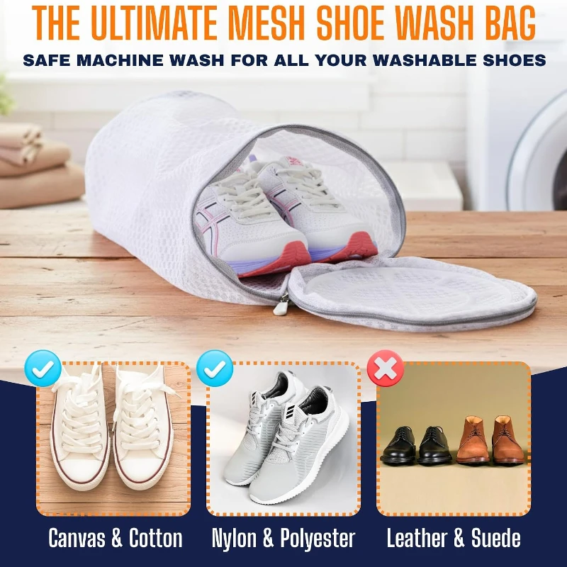 Schuhwaschmaschinenbeutel, Wabenstruktur, Schuh-Wäschebeutel mit Reißverschluss für Sneaker, Laufschuhe, Socken, BHs, empfindliche Kleidungsstücke, Spielzeug – Detail 4