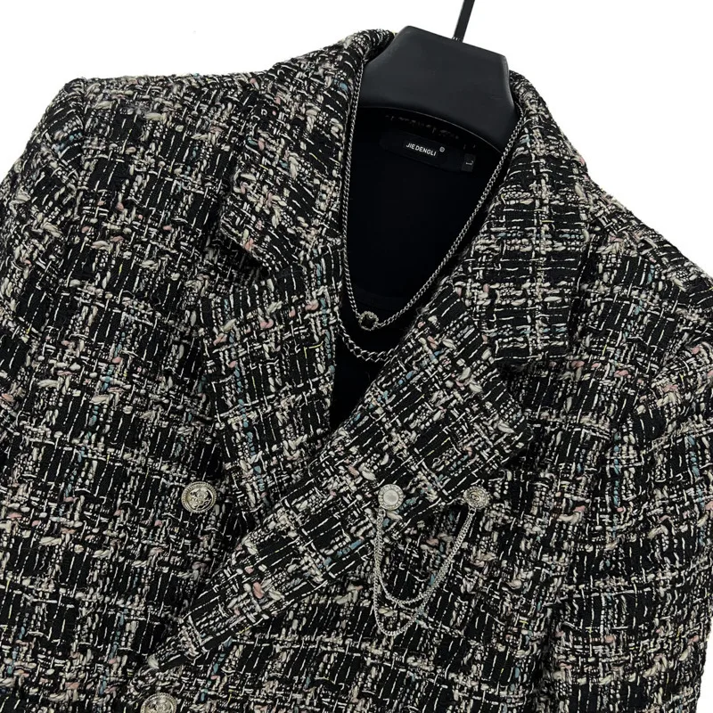 WVGA خريف شتاء جديد رجل المد كوريا نمط منقوشة العصرية بدلة بأكمام طويلة سترة المتخصصة شيك عادية تويد بليزرات Ins Y2K W13862 #5