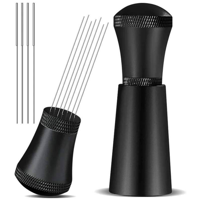 

Alloy Coffee Distributor Stirrers with Stand,0.3mm Thick Stainless Steel 7 Needles Tool Espresso Distribution Black