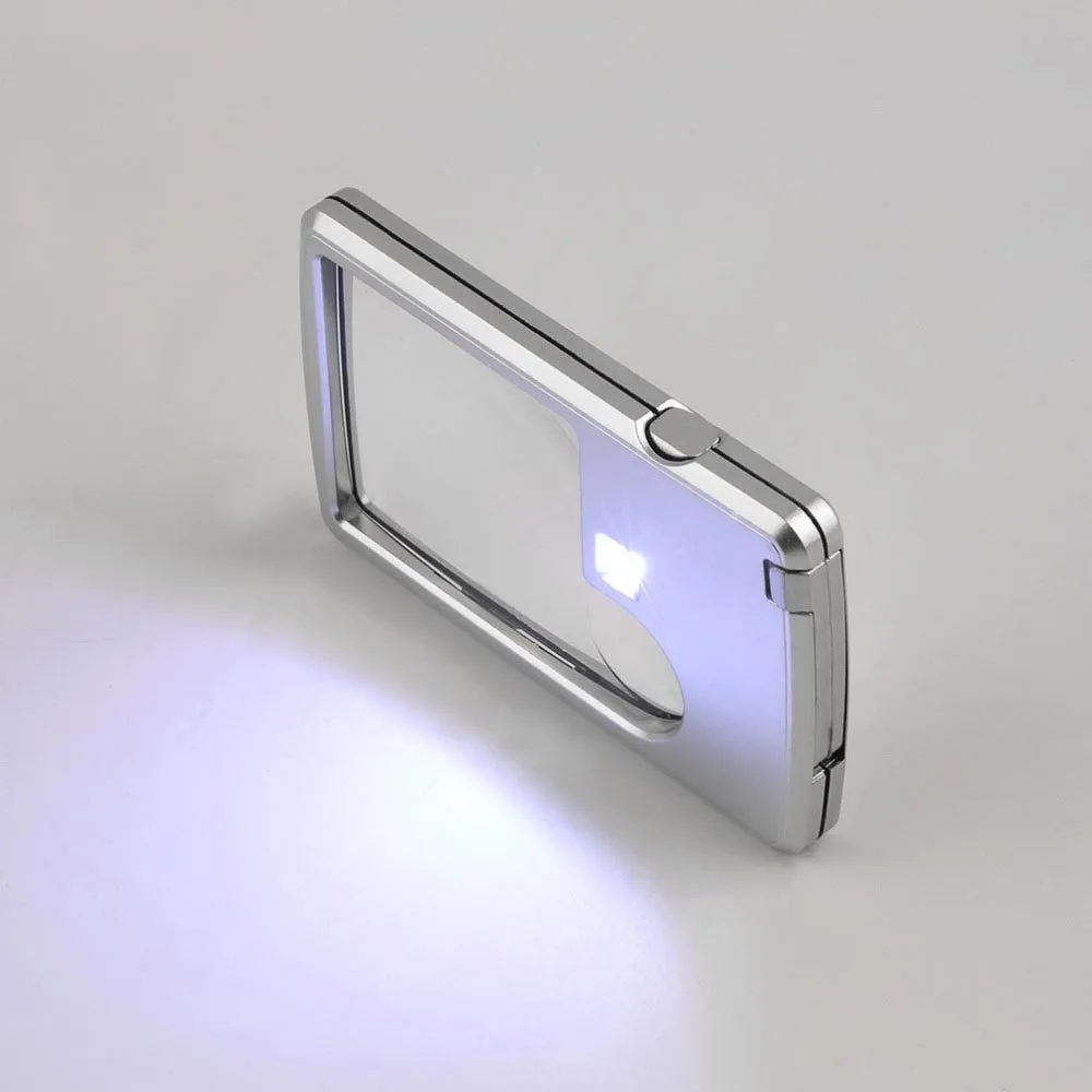 Magnifier Loupe with Leather Case Ultra-Thin Portable Square Magnifying Glass with LED Light Multiuse Dark Night Reading Tools