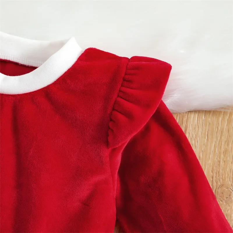 Christmas Baby Red Romper Newborn Toddler Infant Girl Velvet Ruffle Jumpsuit Xmas New Year Costumes