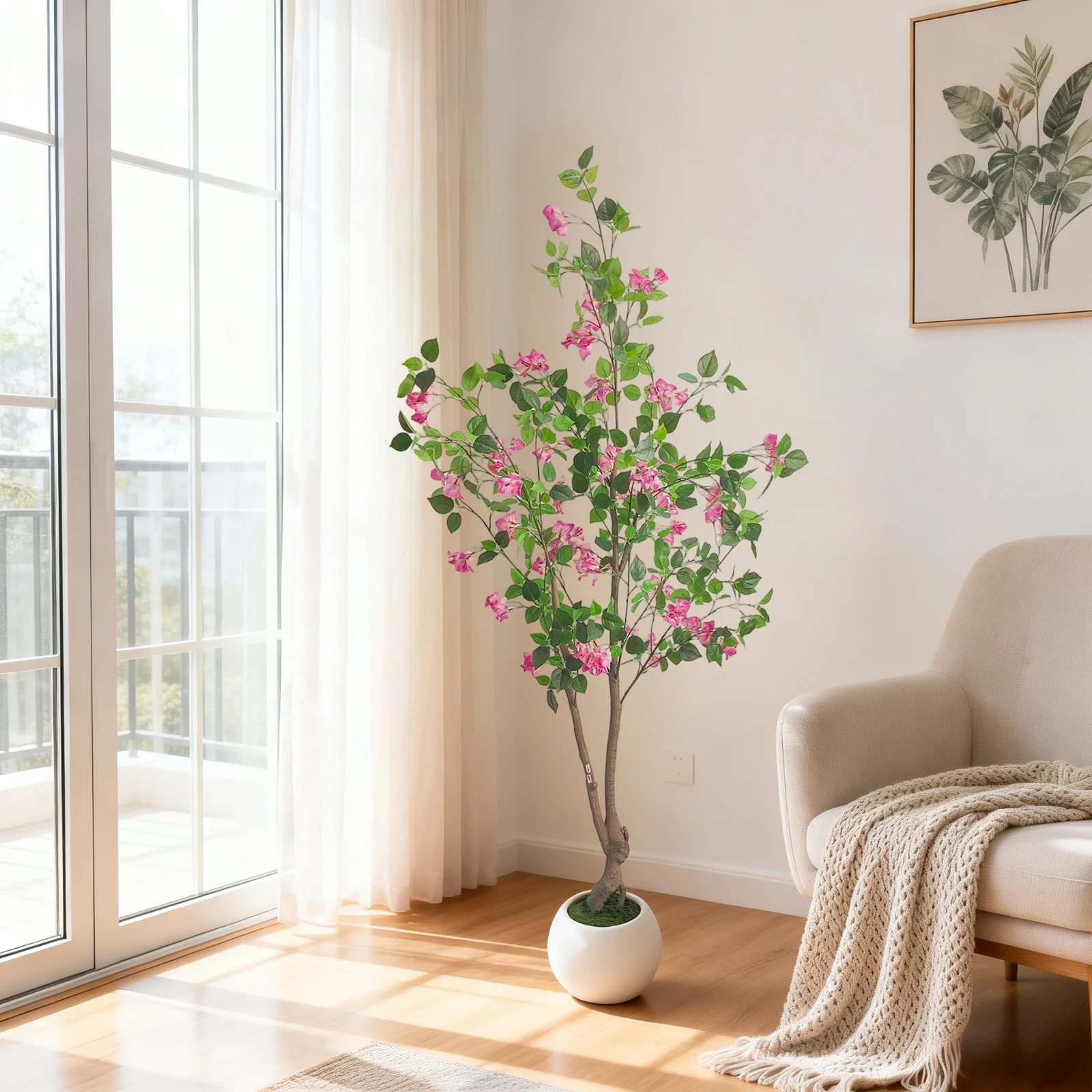 120cm/150cm/180cm Künstlicher Bougainvillea-Baum, Künstlicher Baum, Hoher Topf-Bougainvillea, Künstliche Bougainvillea-Bäume für Innen und Außen, Lebensechte Topfpflanzen mit Holzstamm und Blüten,