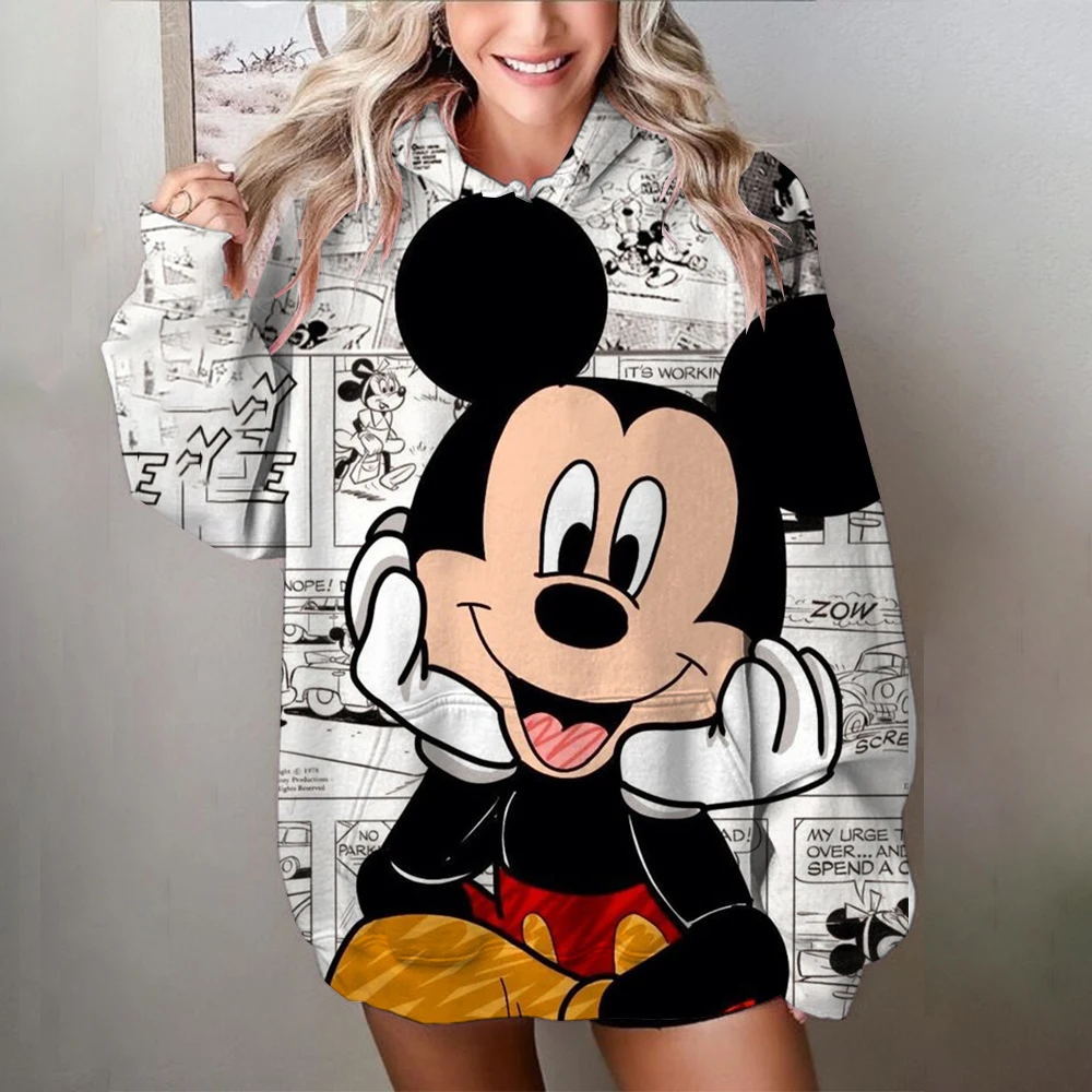 2024 New Women\'s Sweatshirt Loose-fit Disney Mickey Mouse print Hooded Jacket Korean Style Ins Trendy Printing Letter Autumn/win