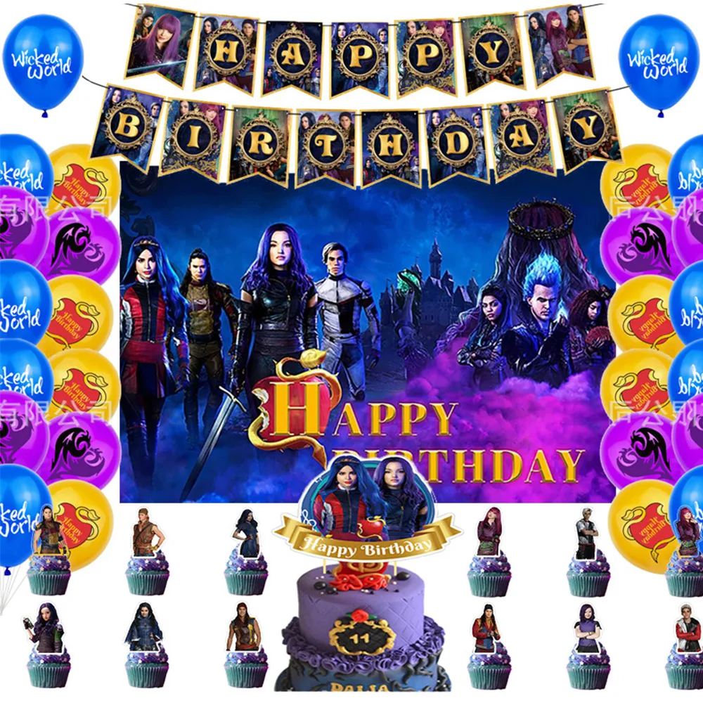 

Cartoon Descendants 2 Mal Carlos Evie Jay Theme Birthday Party Decoration Balloon Banner Supplies Baby Shower Cake Topper Gift