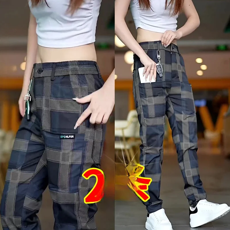 

Мужские повседневные брюки в клетку Осень 2025: модные, эластичные, с шестью карманами, прямого кроя, больших размеров, из хлопка, молодежные, для отдыха