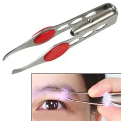 Stainless Steel Eyelash Eyebrow Tweezers Hair Removal Clip with LED Light Beauty Tweezer Tool