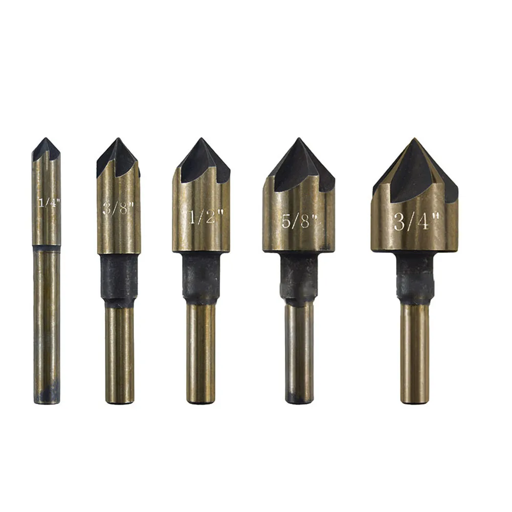 5PCS M35 Cobalt Countersink Drill Bit Set 82 Degree 5 Flute Hex Shank Metal High Quality Countersink Drill Bit