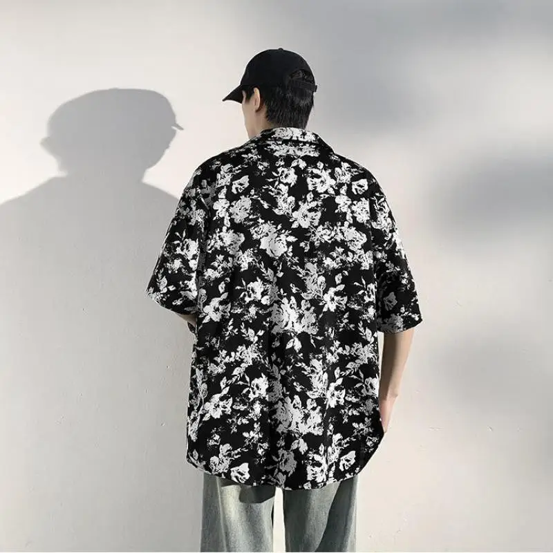 Men's Big & Tall Ice Silk Short Sleeve Floral Shirt - Lightweight Breathable Summer Top Loose Fit Casual Hawaiian Style Top Man