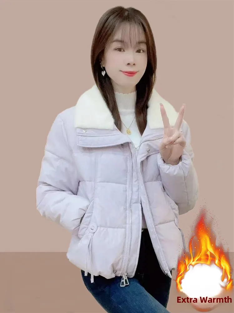 Damska kurtka zimowa Sli Thiened z bawełny, modna, ciepła, puszysta, podszyta, odzież wierzchnia w stylu koreańskim, zapinana na zamek.