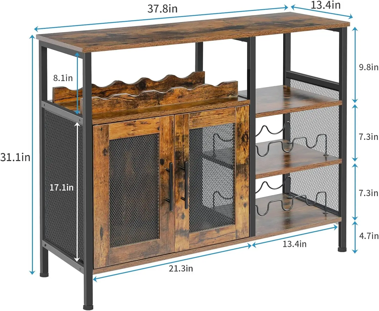 Bar Rack Cabinet with Detachable Wine Rack, Coffee Bar Cabinet with Glass Holder, Small Sideboard and Buffet