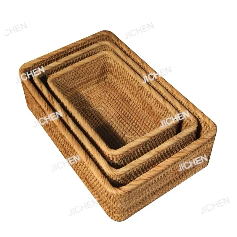 

Осенняя плетеная корзина из ротанга для хранения, прямоугольная, синяя, для фруктов, хлеба, закусок, в японском стиле, для дома и рабочего стола