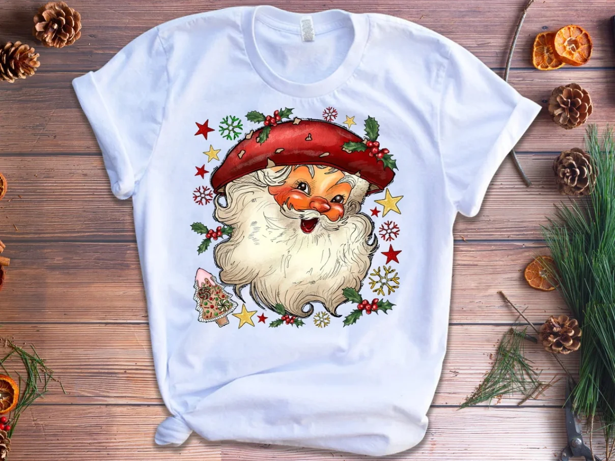 

Merry Christmas Santa Claus Reindeer Graphic Print Tshirt Girls White Short Sleeve T Shirt Women Ha Ha Ha Fashion T-Shirt Tops