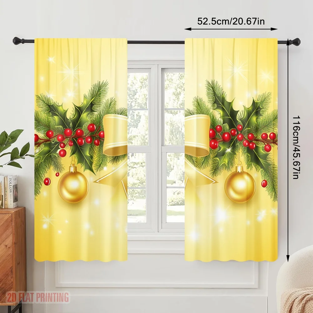 2 قطعة ، 2D الطائرة الطباعة لوحات الستار شعبية عيد الميلاد القوس هولي التوت الحلي (4) دائم 100% البوليستر النسيج (بدون