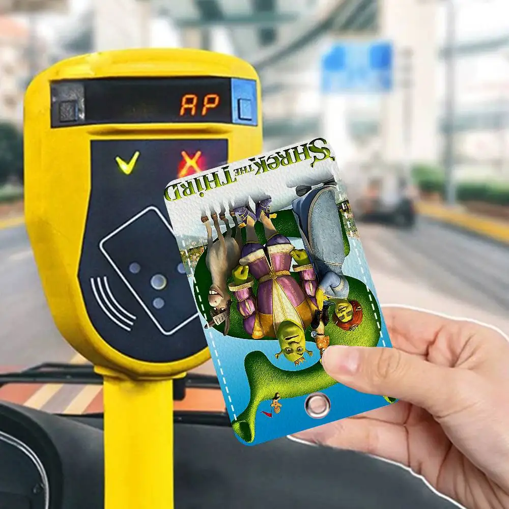 

S-Shrek Movie Classic 1Pc PU Leather Card Holder Keychain Key Ring Door Lock Access Tags ID Card Case Keychain Card