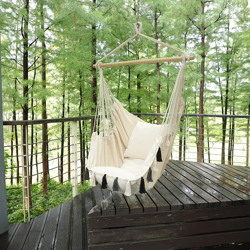 

Nordic Indoor Outdoor Tassels Hammock Garden Patio White Cotton Swing Chair Bedroom Romantic Hanging Bed Beach Hammocks