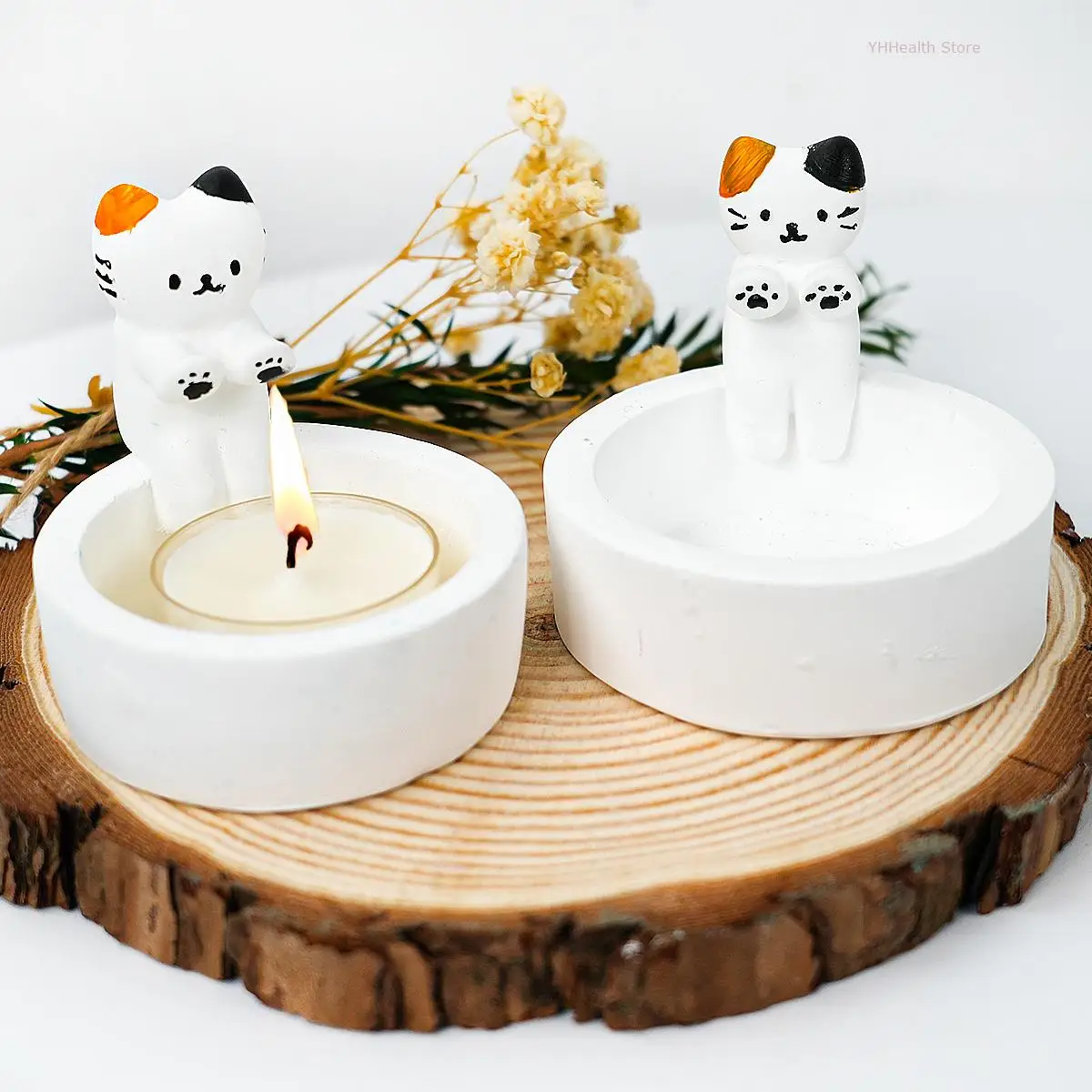 

Cute Cat Candle Holder Ornament Mold 3D Scented Candle Mold DIY Cartoon Animal Gypsum Concrete Tea Wax Stand Candle Holder Mould