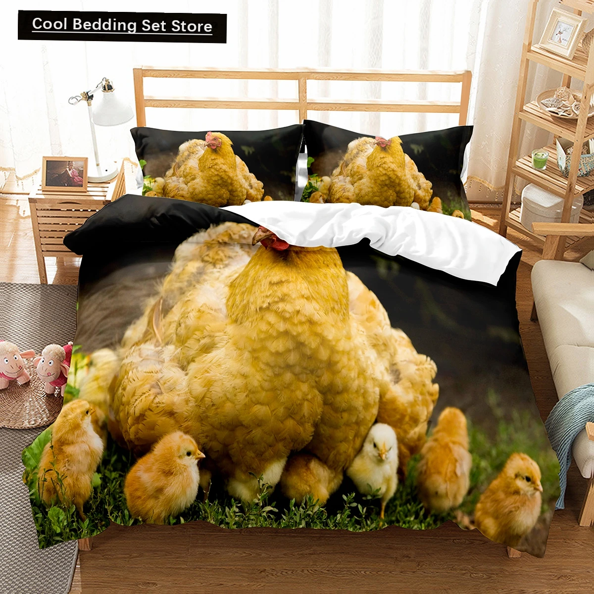 

Farm Chicken King Queen Full Duvet Cover Hen Lovely Chick Bedding Set Family Animal Quilt Cover 2/3pcs Polyester Comforter Cover