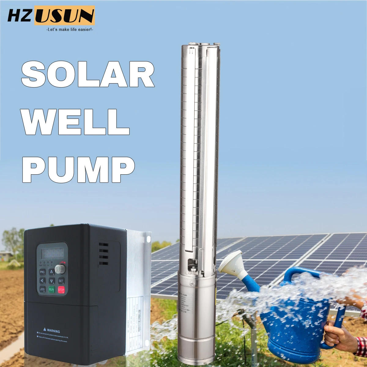 HZUSUN 5HP 180m Borewell High Pressure Solar Water Pump Price Solar Powered Submersible Drip Agricultural Irrigation Pump System