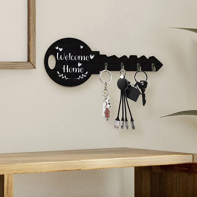 ~Storage Organizer Creative Key Wooden Frame Wall Mounted Modern Wall Storage Hook Boxwood Retro Hanging Storage Rack Clothing