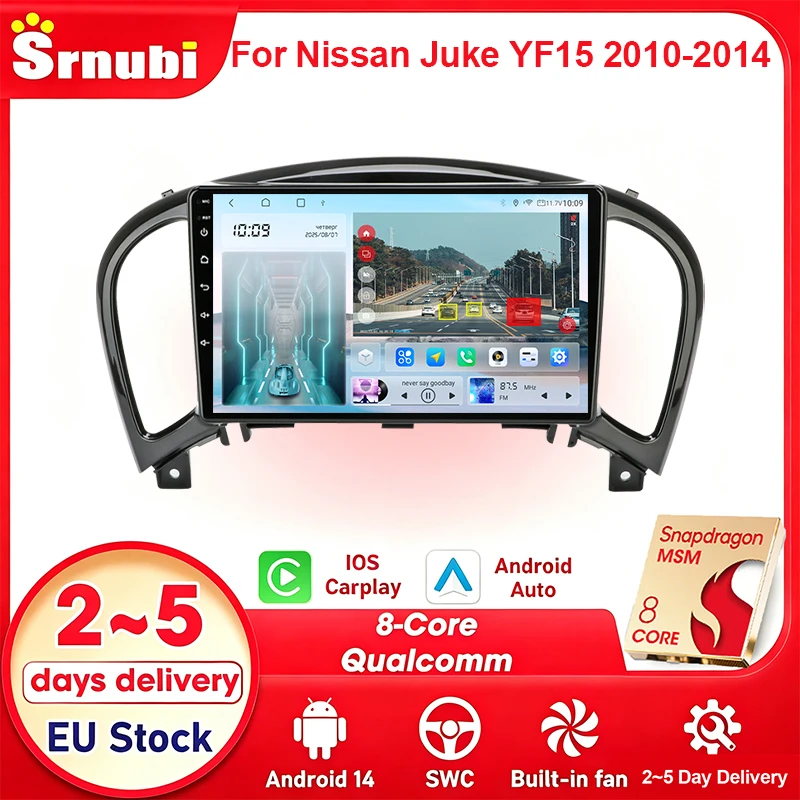 Srnubi Für Nissan Juke YF15 2010 -2014 9 Zoll 2 Din Autoradio GPS-Navigation Multimedia-Player Kabelloses Carplay Android Auto Bluetooth 5.4 DSP Touchscreen Plug-and-Play Audio-Upgrade-Kit