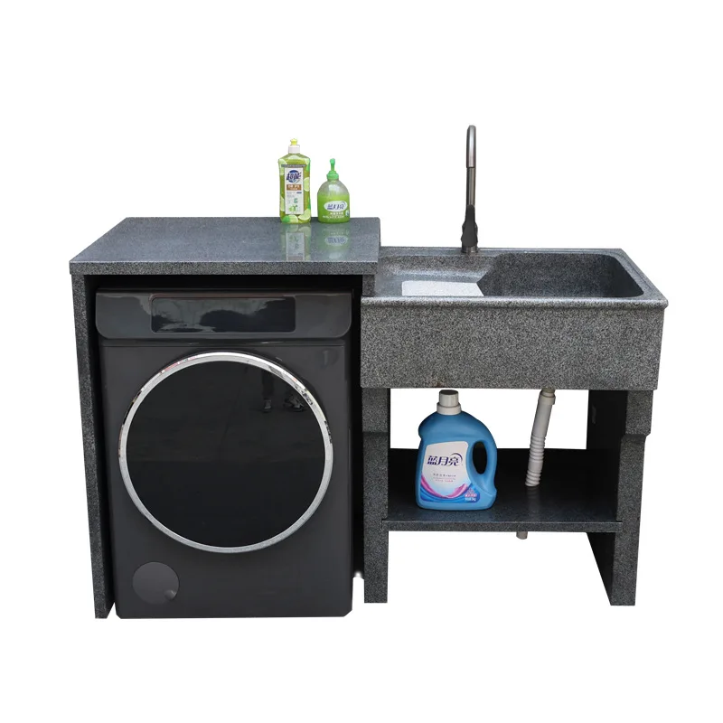 Garden Sink Washing Machine Cabinet Balcony Washing Sink Marble Stone Laundry Desk Integrated Basin with Rubbing Board