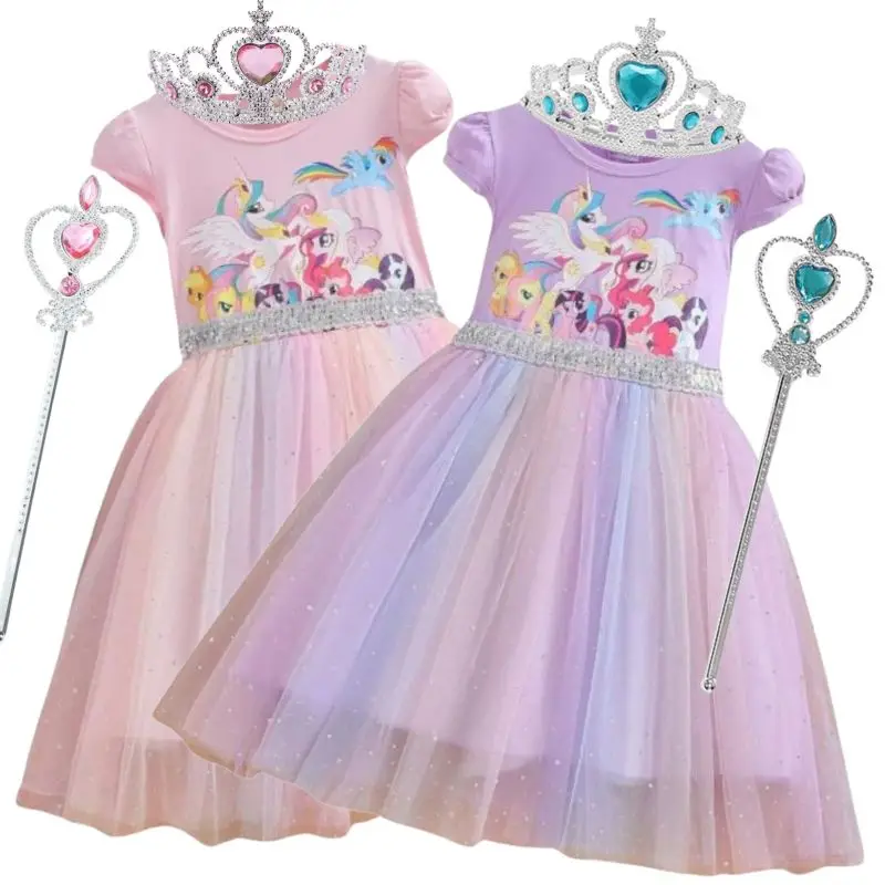 Unicorn Pony Dresses For Girls Clothes Birthday Party Evening Dress Children Flower Vestidos Girls Summer Holiday Dress