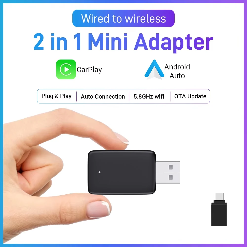 XUDA 2025 Draadloze 2IN1 CarPlay Android Auto Draadloze Mini Box Adapter Slimme Plug En Play Dongle Bluetooth WiFi Snelle Verbinding