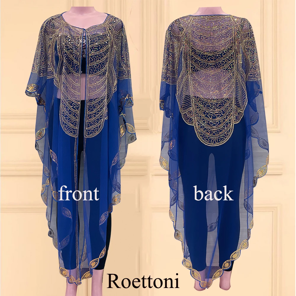 Summer 2022 New African Women\'s Fashion Gown Chiffon Batwing Sleeve Sequins And Fringes Loose Versatile Dress With Free Size