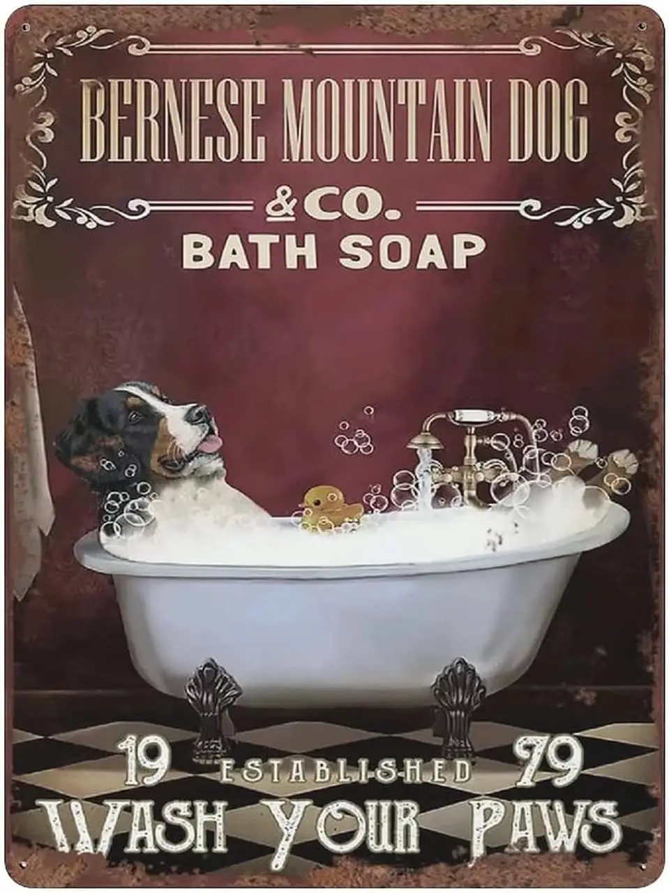 Tin Sign For Bernese Mountain Dog Bath Soap Bathroom Metal Sign,Wash Your Paws Bar Retro Sign Home Kitchen Living Room Decoratio