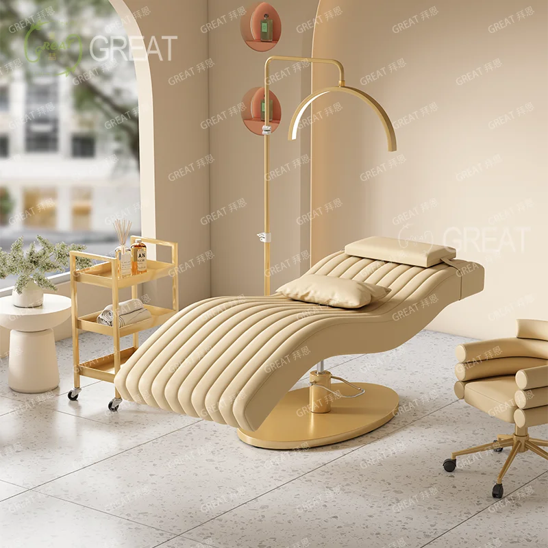 

Hot Sales Modern Luxury White and pink Borders Beauty Salon Massage Table Cosmetic Facial Spa Bed Reclining Eyelash