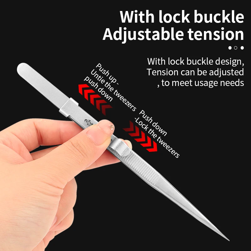 LUXIANZI Precision Stainless Steel Tweezers Jewelry Diamond Craft Making Electronic Repair Tools Adjustable Slide Lock Forceps