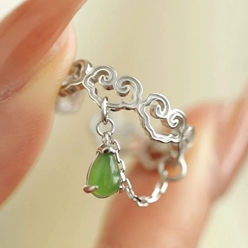 Water Droplet Chain Auspicious Cloud Ring Women's New Chinese style Ruyi Index Finger Rings KOFSAC