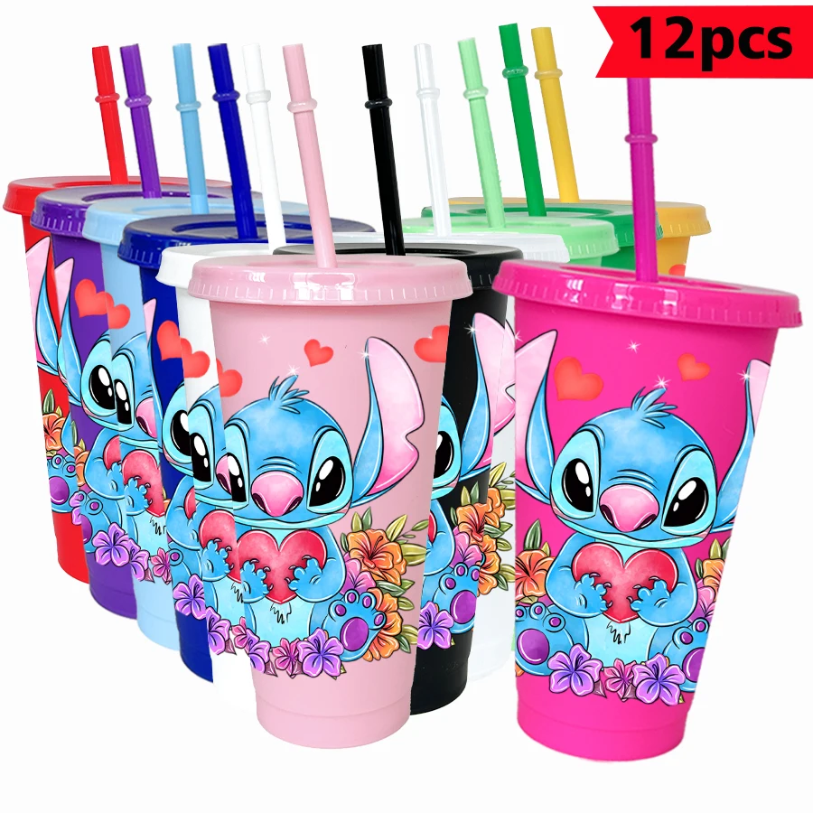

12 шт./упак. Disney Stitch Love 26 унций цветной пластиковый стакан для дня рождения, питьевая посуда, кружка для сока, кофе