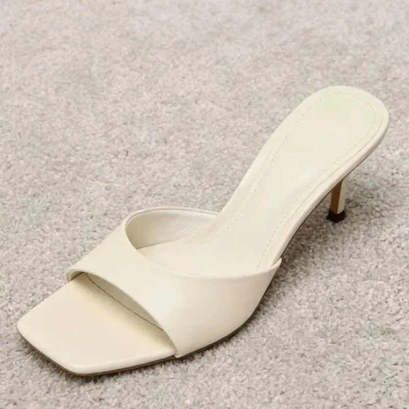

Летние женские шлепанцы на высоком каблуке без задника, с квадратным носком, дизайнерские сандалии-слайды, удобные пляжные туфли, сандалии-мюли