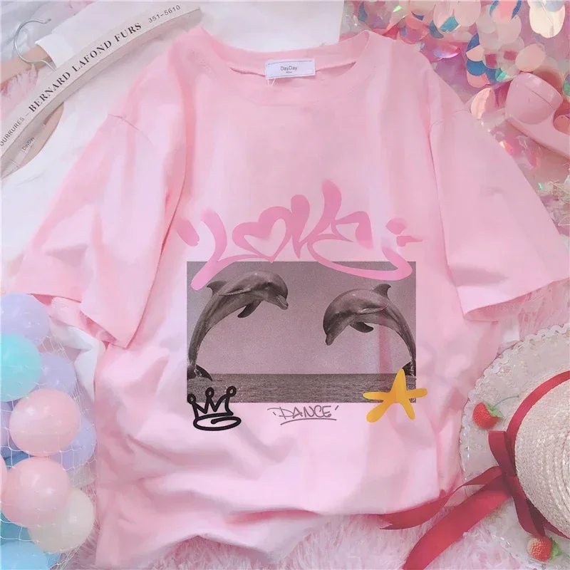 Cherry Kawaii Print T-shirt Women Clothes Harajuku Aesthetics Pink Tops Tshirt Kpop 2024 New Summer Fashion Y2k Female T Shirt