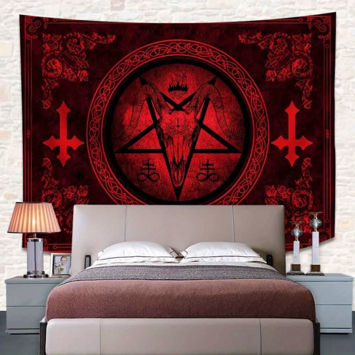 

Gothic Goat Head Pentagram Printed Tapestry With Mysterious Style Living Room And Dormitory Decoration