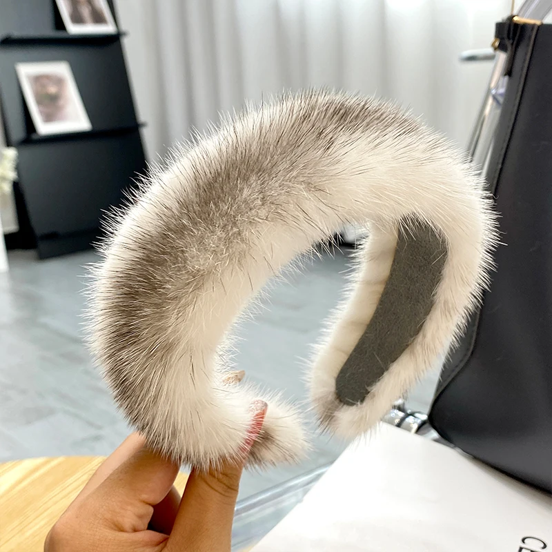 New Women Luxury winter 100% Real Mink Fur Headbands High Quality Real Fur Hair Band Lady Fashion Hair Hoop Furry Gift