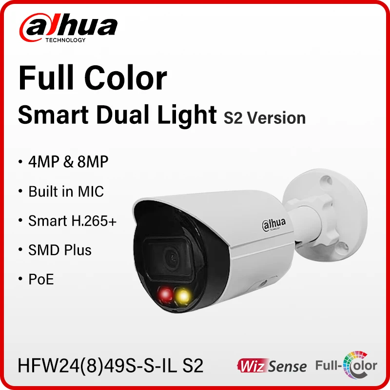 Dahua 4MP 8MP Full Color Camera Outdoor 4K Human Detection Security Cam Mic Smart IR & Warm Light HFW2849S-S-IL HFW2449S-S-IL S2
