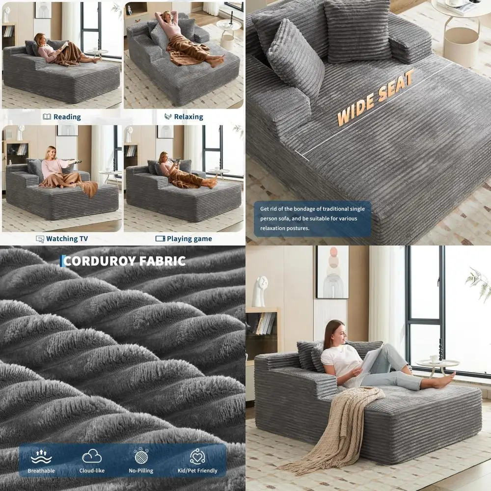 

Большое круглое кресло-шезлонг, напольное кресло для дома - большое кресло для отдыха или для гостиной, спальни, серое плюшевое большое кресло