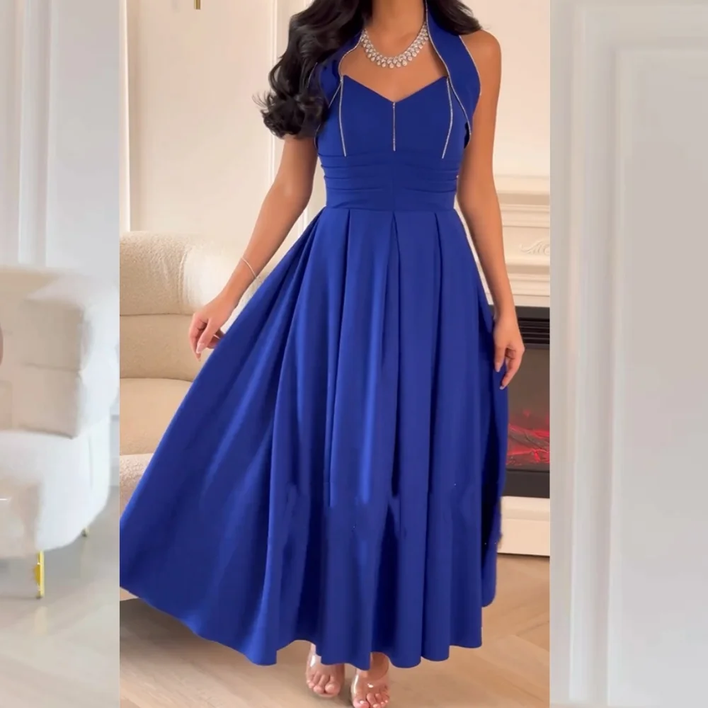 

Customized Ball Jersey Draped Graduation A-line Halter Bespoke Occasion Gown Midi es Saudi Arabia