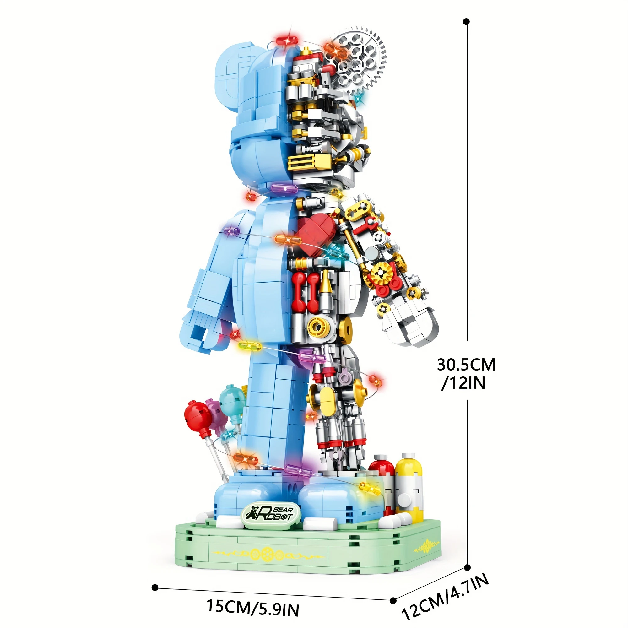 1160pcs blaue halbe Maschinen tragen Bausteine niedliche Ausrüstung Bär Modell Ziegel Desktop-Dekoration Spielzeug für Kinder Weihnachts geschenke