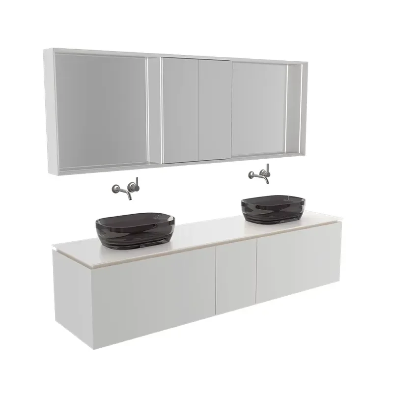 Modern Hotel Bathroom Vanity Set Rectangle Design Vanity Unit with Basin and Mirror Cabinet