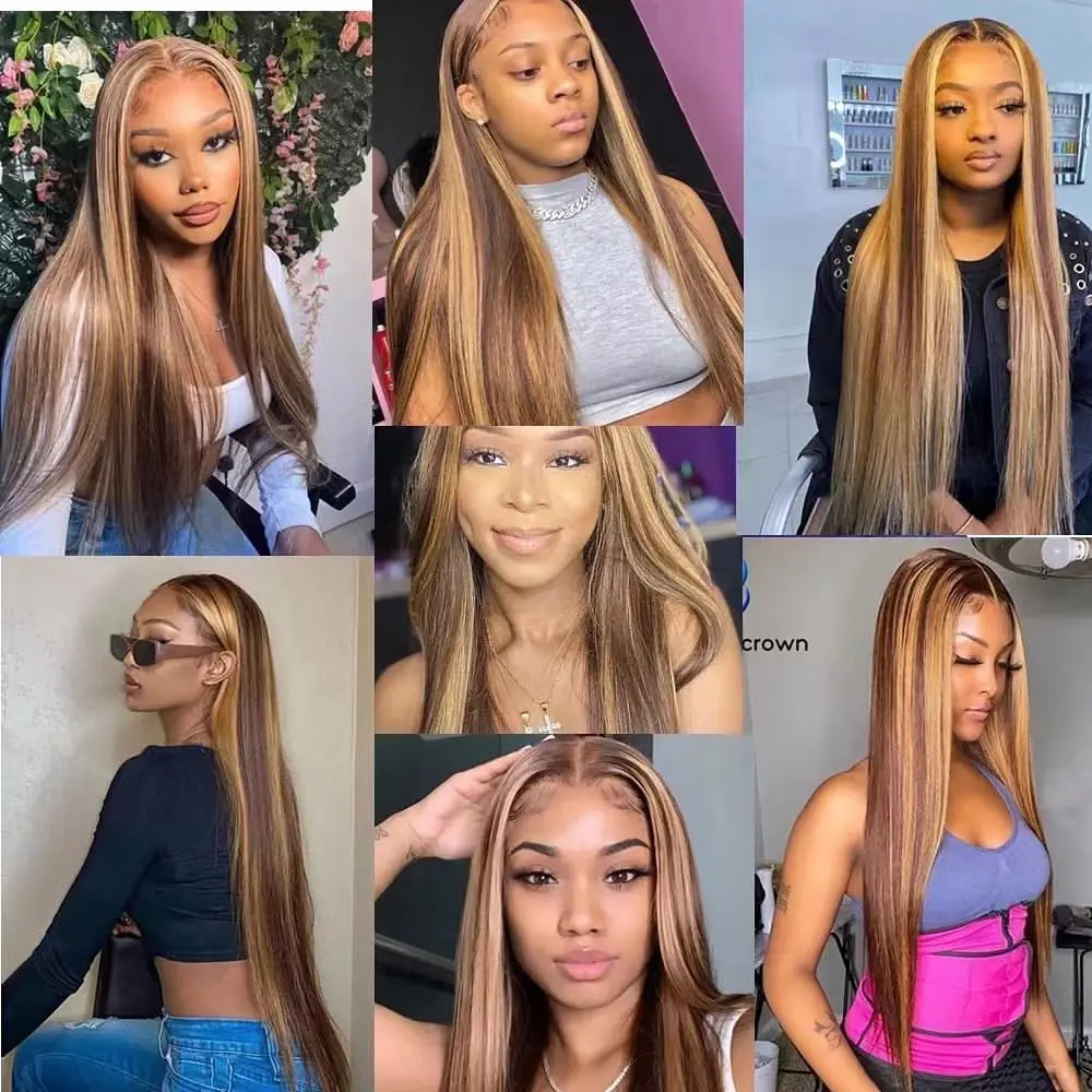 Highlight Wig Human Hair Wigs Straight 13x6 HD Lace Frontal Wigs 100% Human Hair Ombre Honey Blonde 13x4 HD Lace Front Wig