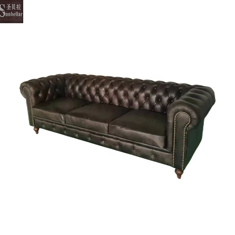 American antique black leather chesterfield-sofa vintage black tufted sofa couch chesterfield aged home office sofa 3 seater