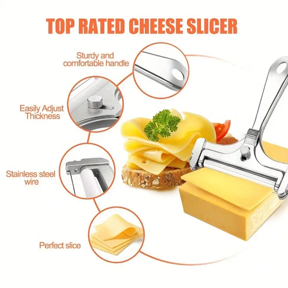Stainless Steel Wire Cheese Slicer Cheese Planer Tool  Adjustable Thickness Cutter Soft Semi-Hard Hard Cheeses Kitchen Cook Tool