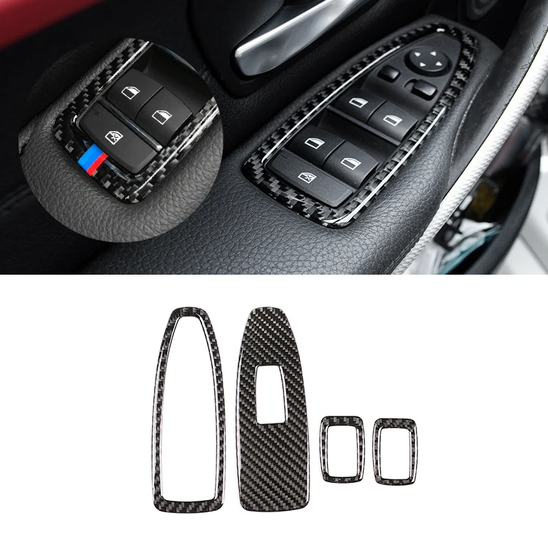 Real Carbon Fiber Car Interior Window Lift Switch Button Cover Trim For BMW 3 4 Series F30 F32 2013 2014 2015 2016 2017 2018