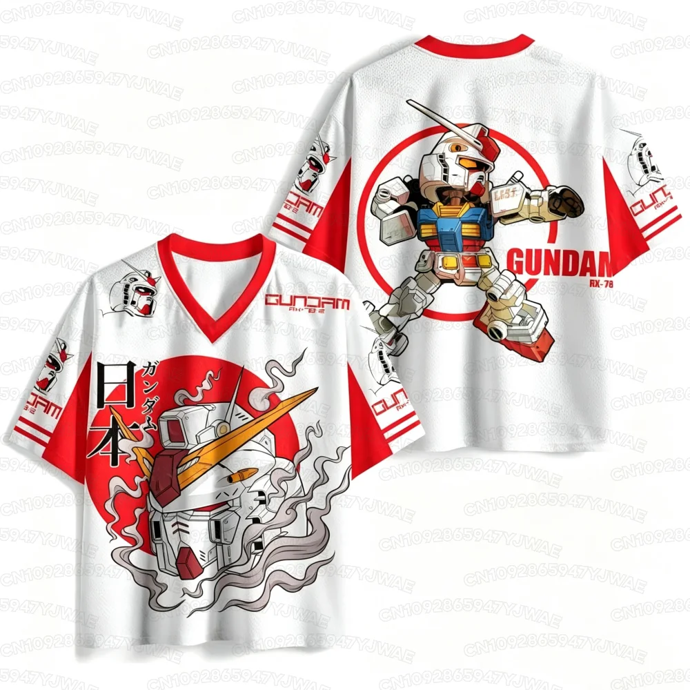 Summer Men's Women's Short Sleeve Gundam Jersey  Anime Football Jersey Hot Anime Fans T-shirt Unisex Tops Y2K Jersey Tops