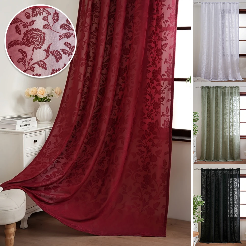 1 Panel Romantic Rose Sheer Curtain Flower Lace Window Curtains for Living Room Bedroom Home Decor, Window Screening Rod Pocket