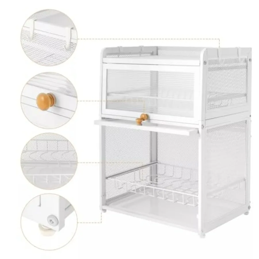 Stendino per piatti, stendino per piatti da cucina, portaposate a 3 livelli, scolapiatti con coperchio, coperchio scolapiatti staccabile