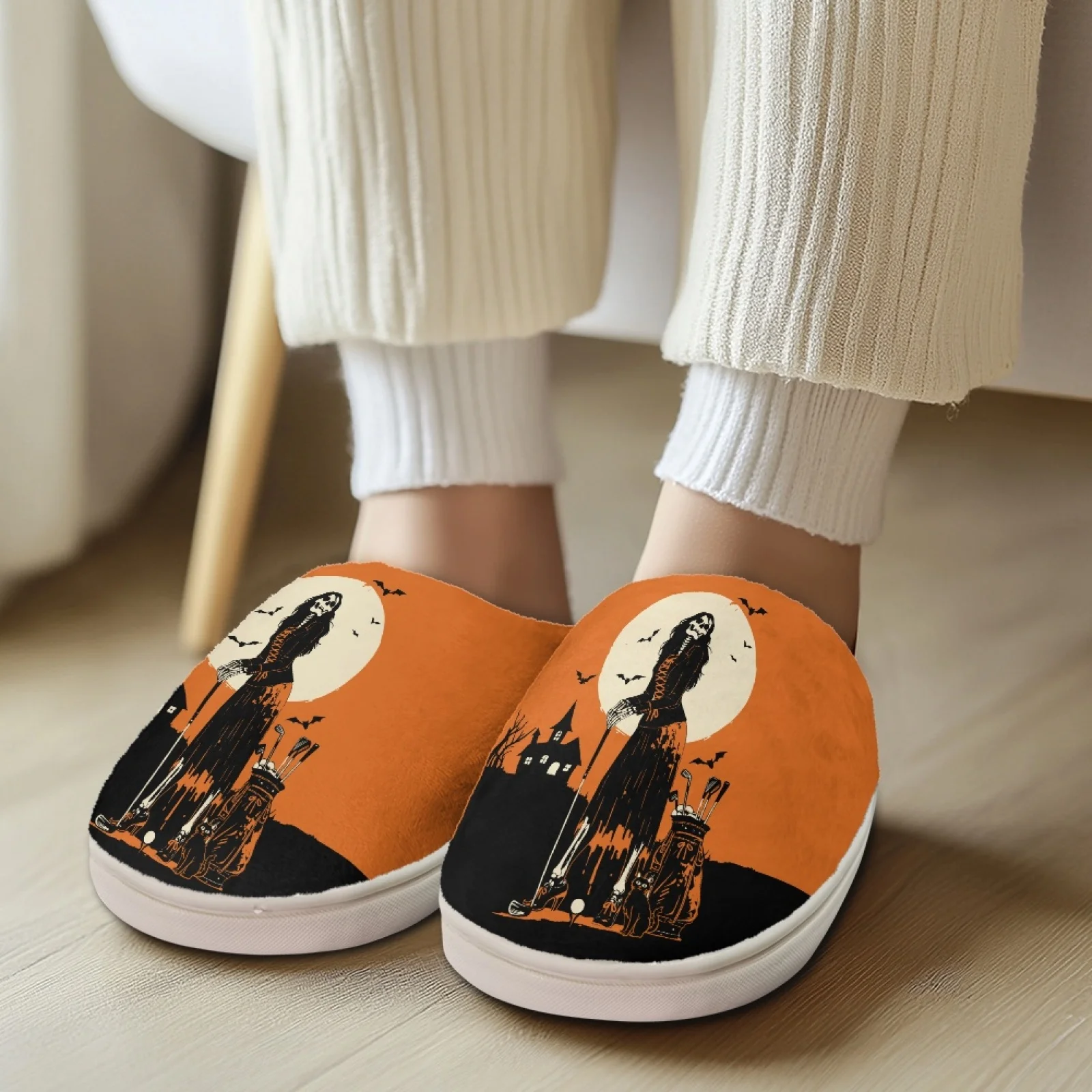 PENSTROLL  Skeleton Print Closed Toe Guest Slipper Home Shoes Extra Wide House Shoes Slippers For Wide Feet Women